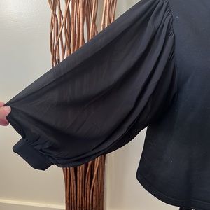 For Cynthia Black Sheer Puffed Sleeve French Terry Top